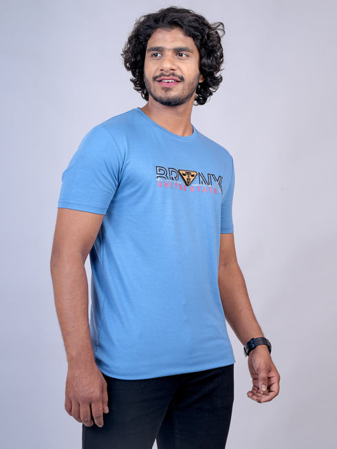 Men Sea Blue Typography Casual T-Shirt