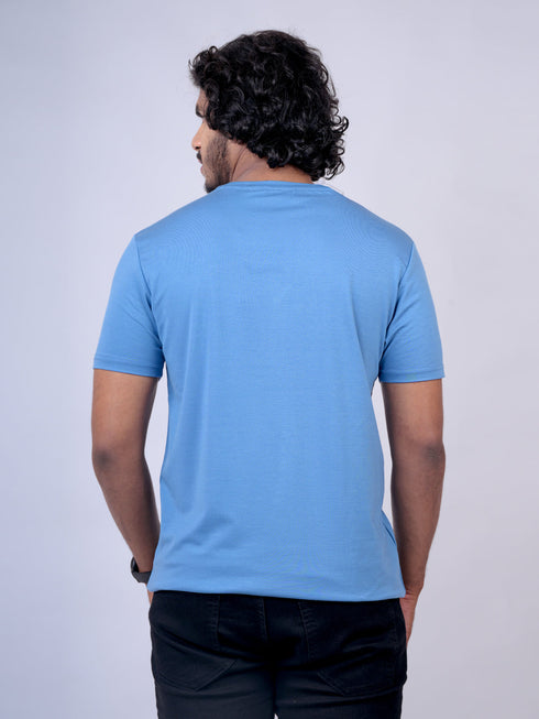 Men Sea Blue Typography Casual T-Shirt