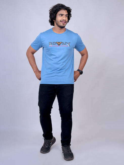 Men Sea Blue Typography Casual T-Shirt