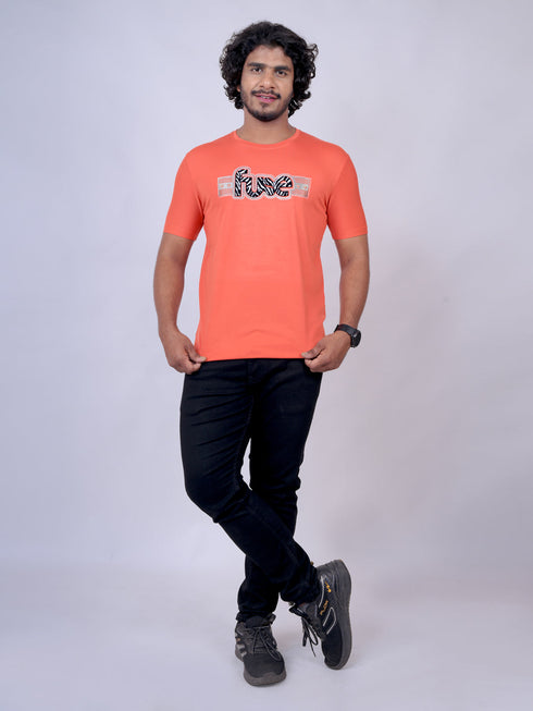 Men Orange Graphic Print Regular Fit Casual T-Shirt