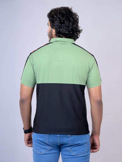 Men Green And Black Stripline Regular Fit Casual T-Shirt