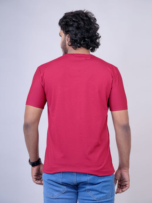 Men Maroon Typography Regular Fit Casual T-Shirt