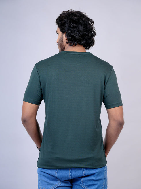 Men Dark Green Typography Regular Fit Casual T-Shirt