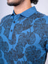 Men Royal Blue Leaves Printed Regular Fit Casual T-Shirt