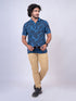 Men Royal Blue Leaves Printed Regular Fit Casual T-Shirt