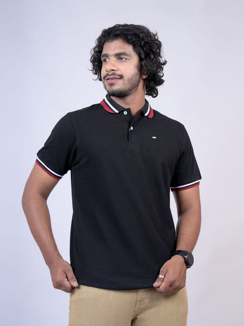 Men Black Polo Solid Regular Fit Casual T-Shirt