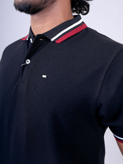 Men Black Polo Solid Regular Fit Casual T-Shirt