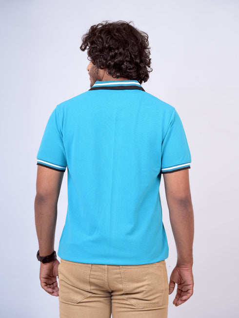 Men Teal Blue Polo Solid Regular Fit Casual T-Shirt