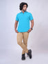 Men Teal Blue Polo Solid Regular Fit Casual T-Shirt