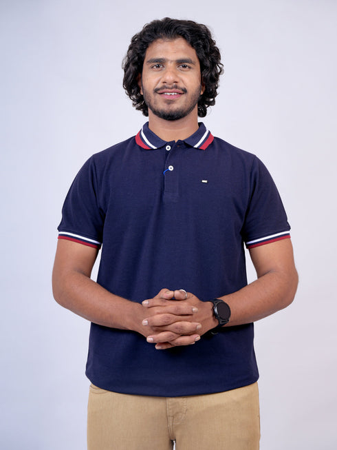 Men Navy Polo Solid Casual T-Shirt