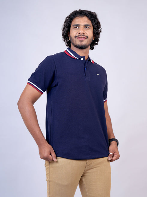 Men Navy Polo Solid Casual T-Shirt