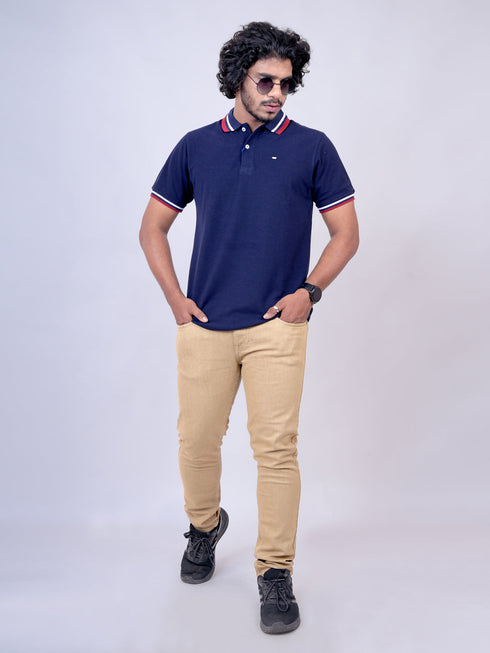 Men Navy Polo Solid Casual T-Shirt