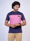 Men Navy And Pink Solid Regular Fit Casual T-Shirt