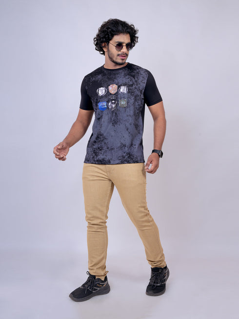 Men Black Graphic Print Regular Fit Casual T-Shirt