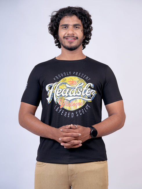 Men Black Typography Print Casual T-Shirt