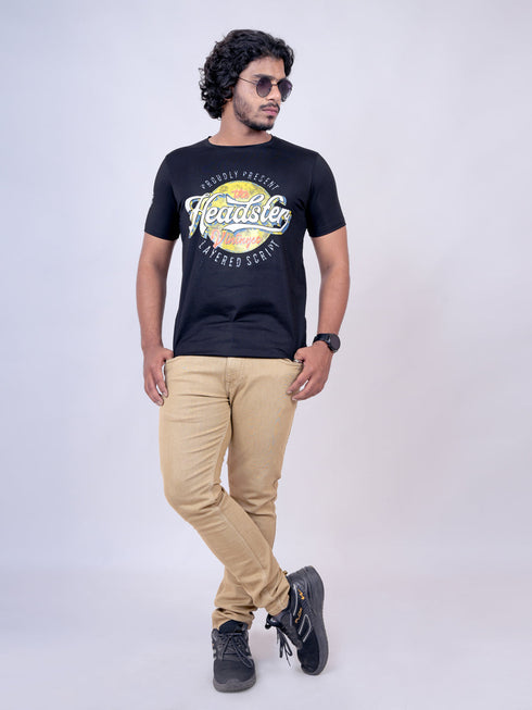 Men Black Typography Print Casual T-Shirt
