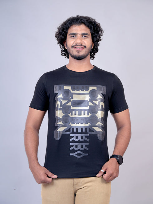 Men Black Graphic Print Regular Casual T-Shirt