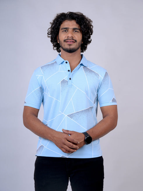 Men Sea Blue Typography Regular Fit Casual T-Shirt