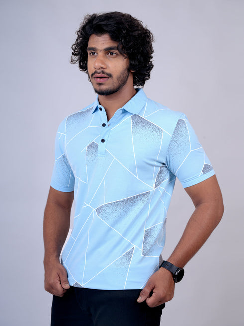 Men Sea Blue Typography Regular Fit Casual T-Shirt