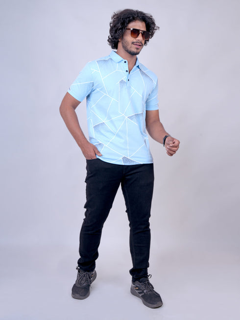 Men Sea Blue Typography Regular Fit Casual T-Shirt