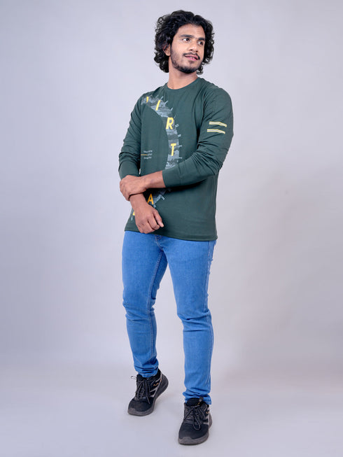 Men Green Typography Print Regular Fit Casual T-Shirt