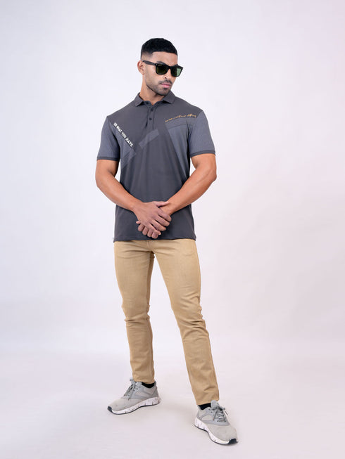 Men Grey Polo Typography Regular Fit casual T-Shirt