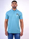 Men Aqua Blue Polo Typography Regular Fit Casual T-Shirt