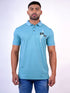 Men Aqua Blue Polo Typography Regular Fit Casual T-Shirt
