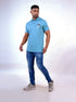 Men Aqua Blue Polo Typography Regular Fit Casual T-Shirt