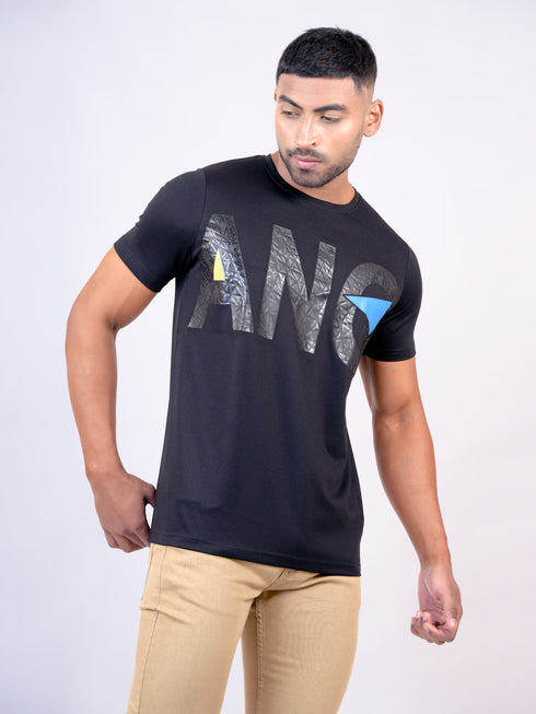 Men Black Regular Fit Casual T-Shirt