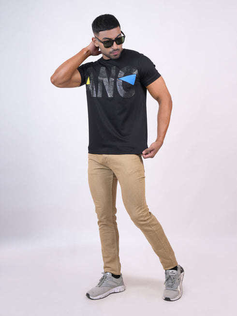 Men Black Regular Fit Casual T-Shirt