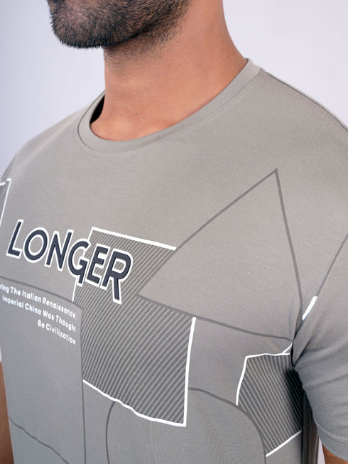 Men Grey Typography Printed Regular Fit Casual T-Shirt