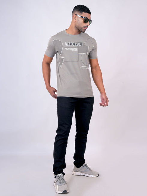 Men Grey Typography Printed Regular Fit Casual T-Shirt