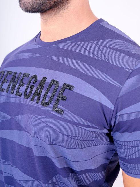Men Navy Typography Printed Regular Fit Casual T-Shirt
