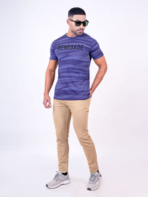 Men Navy Typography Printed Regular Fit Casual T-Shirt