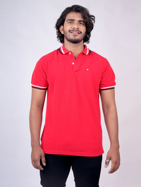 Men Red Polo Solid Regular Fit Casual T-Shirt