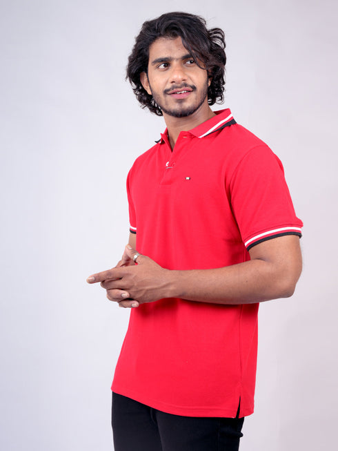 Men Red Polo Solid Regular Fit Casual T-Shirt
