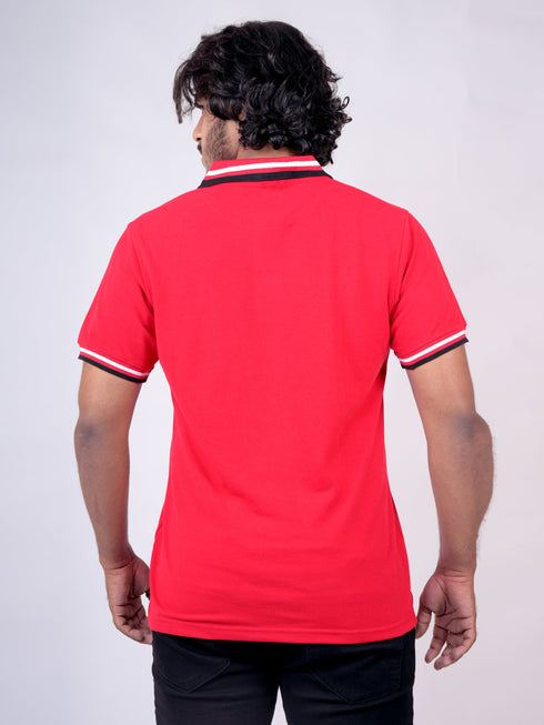 Men Red Polo Solid Regular Fit Casual T-Shirt