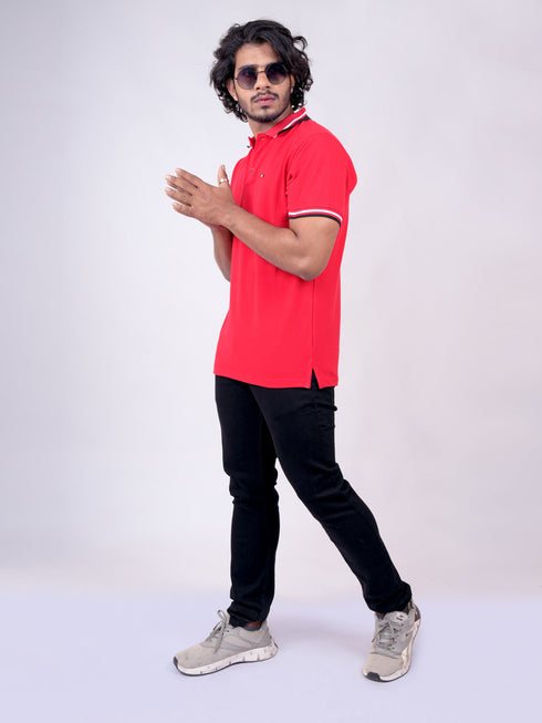 Men Red Polo Solid Regular Fit Casual T-Shirt