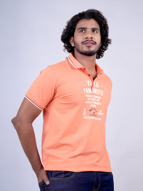 Men Orange Typography Print Regular Fit Casual T-Shirt