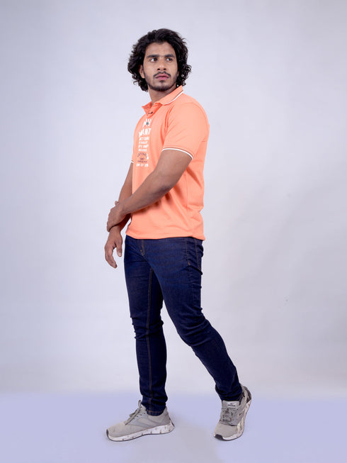 Men Orange Typography Print Regular Fit Casual T-Shirt