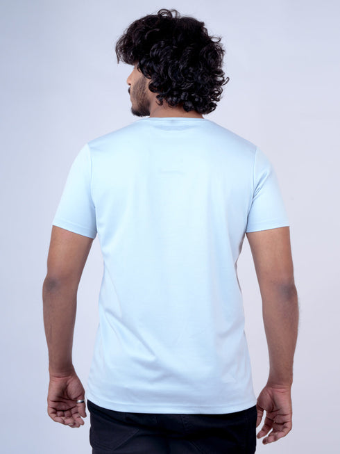 Men Sky Blue Print Regular Fit Casual T-Shirt