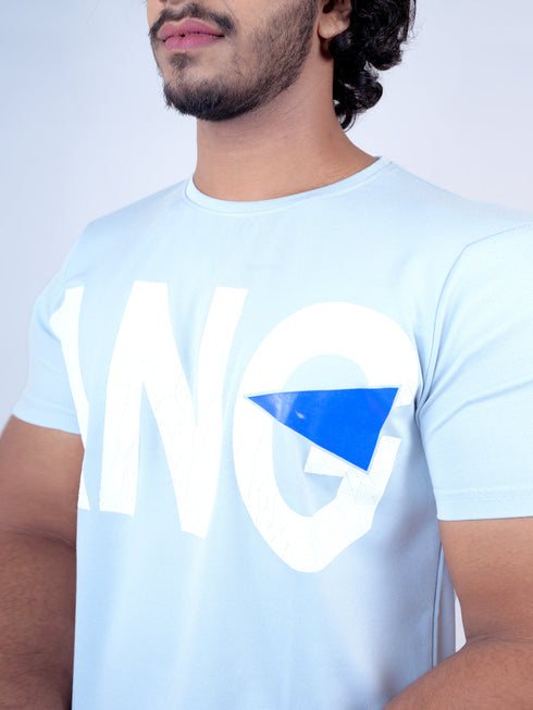Men Sky Blue Print Regular Fit Casual T-Shirt
