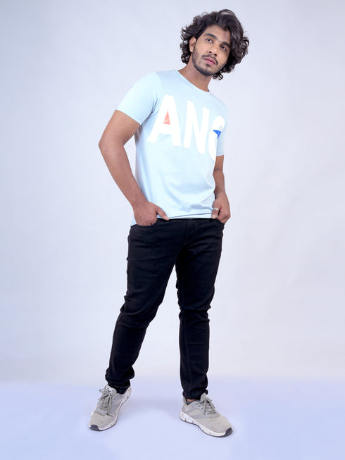Men Sky Blue Print Regular Fit Casual T-Shirt