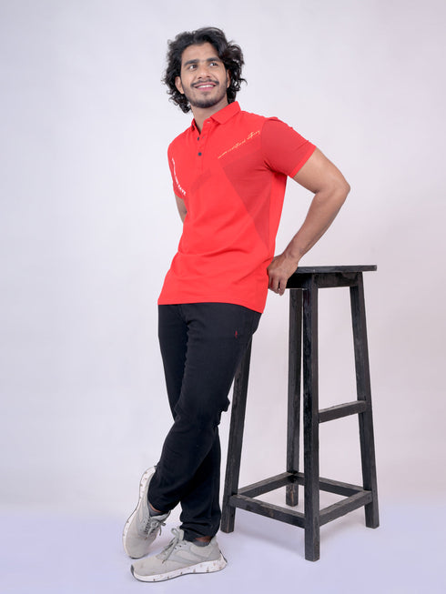 Men Red Polo Printed Regular Fit Casual T-Shirt