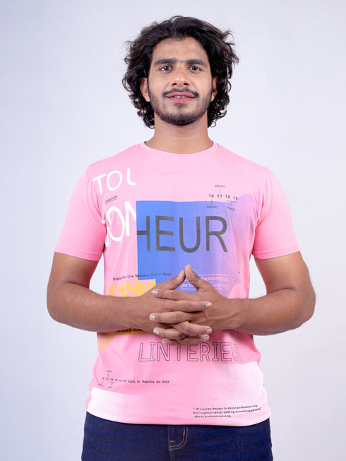 Men Pink Typography Print Regular Fit Casual T-Shirt