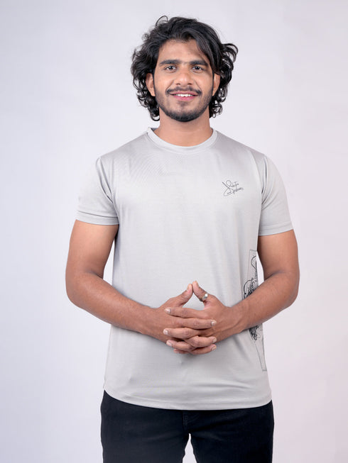 Men Grey Print Regular Fit Casual T-Shirts