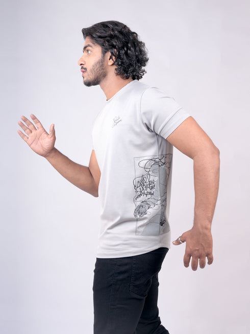 Men Grey Print Regular Fit Casual T-Shirts