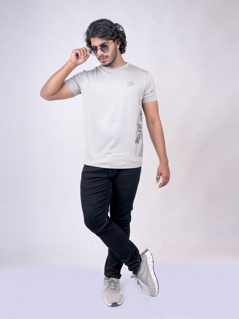 Men Grey Print Regular Fit Casual T-Shirts