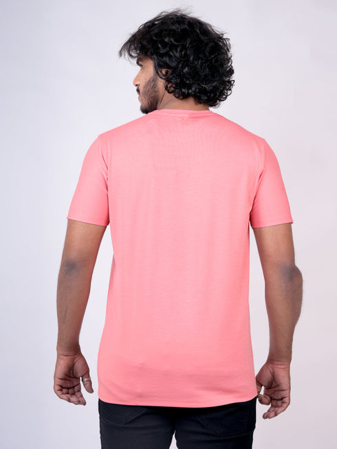 Men Peach Stripline Regular Fit Casual T-Shirt